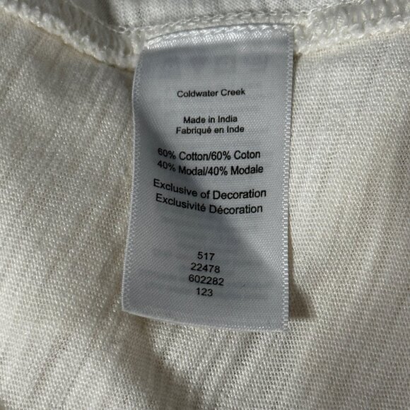 Coldwater Creek size PXL cream long sleeve embroidered trim split neck top - Picture 6 of 8